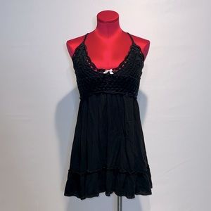 Blush Black Crocheted Ruffle Sexy Babydoll Dress!